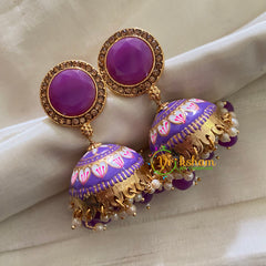 Violet Meenakari Jhumkas-Hand painted-Round Stud-G3703