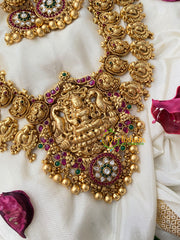 Traditional Lakshmi Pendant Maanga Peacock Neckpiece-Gold Bead-G4517