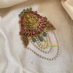 Precious Jadau Kundan Lakshmi Jada Billai with Pearls-Hair Accessory-J1699