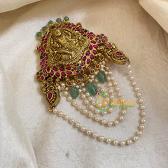 Precious Jadau Kundan Lakshmi Jada Billai with Pearls-Hair Accessory-J1699