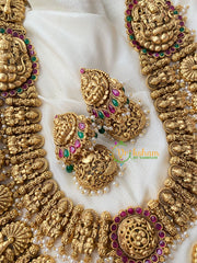 Premium Layered Lakshmi Haram with Mugappu-Green Bead-G4516