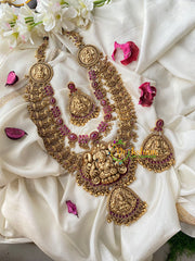 Premium Layered Lakshmi Haram with Mugappu-Red-G4452