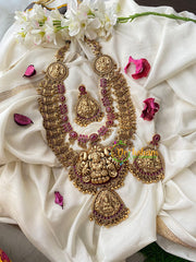 Premium Layered Lakshmi Haram with Mugappu-Red-G4452