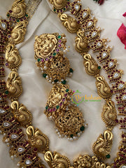 Premium Layered Lakshmi Haram-Red White Green-G4519