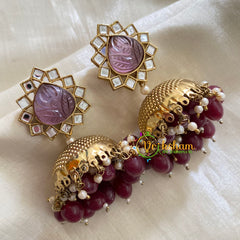 Purple Meenakari Jhumkas-Hand painted-Fancy Stone Stud-G3782