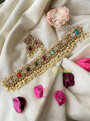 Navrathna High Neck Choker- Statement Neckpiece-Square-G4575