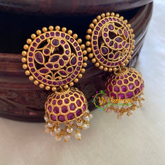 Premium Matt Kemp and AD stone Jhumkas-Red-G3766