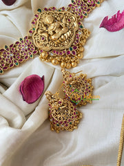 Premium Lakshmi Pendant High Neck Choker-Gold Bead-G4578