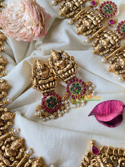 Premium AD Stone Lakshmi Floral Haram-Green Bead-G4507