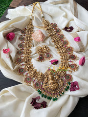 Premium AD Stone Lakshmi Floral Haram-Green Bead-G4507