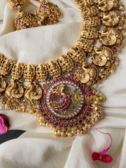 Premium Antique Temple Haram -AD Stone Layer Lakshmi haram-G4480