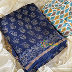 Blue Chanderi Handloom Saree -Chrysanthemum-VS1891