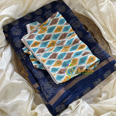 Blue Chanderi Handloom Saree -Chrysanthemum-VS1891