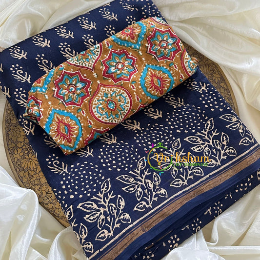 Blue Chanderi Handloom Saree -Dotted Flower-VS1893
