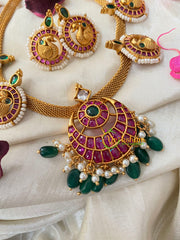 Premium AD Stone Hasli Choker-Green Bead-G4581