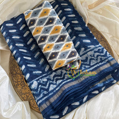 Blue Chanderi Handloom Saree -Leaves-VS1896