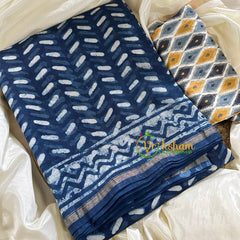 Blue Chanderi Handloom Saree -Leaves-VS1896