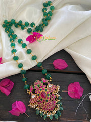 Exquisite Jadau Kundan Pendant Mala -Peacock-J183
