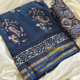 Blue Chanderi Handloom Saree -Paisely Art-VS1900