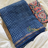 Blue Chanderi Handloom Saree -Checks-VS1901