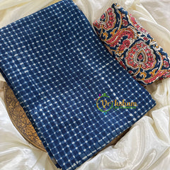 Blue Chanderi Handloom Saree -Checks-VS1901