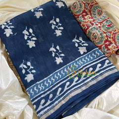 Blue Chanderi Handloom Saree -Star Flower-VS1903