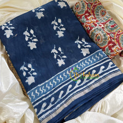 Blue Chanderi Handloom Saree -Star Flower-VS1903