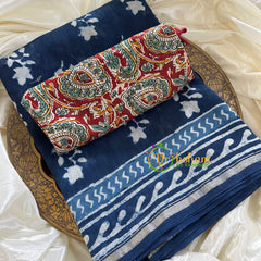 Blue Chanderi Handloom Saree -Star Flower-VS1903