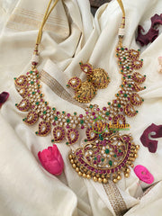 AD Stone Maanga Neckpiece with Peacock -Red White Green -G4487