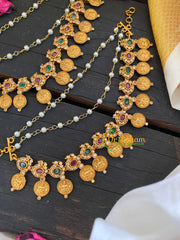 AD Stone Floral Lakshmi Coin Maatil with two layered pearl-G5707