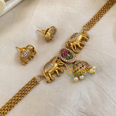 Premium AD Stone Choker Short Neckpiece-Elephants-G10673