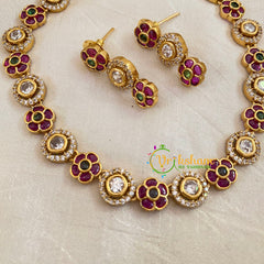 Premium Red White AD Stone Short Neckpiece-G10658