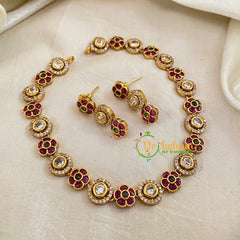 Premium Red White AD Stone Short Neckpiece-G10658