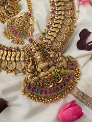 Premium Antique Temple Haram -AD Stone Layer Lakshmi haram-G4479