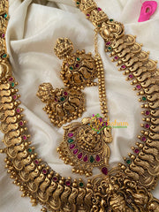 Premium Antique Temple Haram -AD Stone Layer Lakshmi haram-G4479