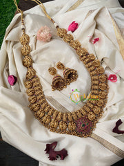 Premium Antique Temple Haram -AD Stone Layer Lakshmi haram-G4458