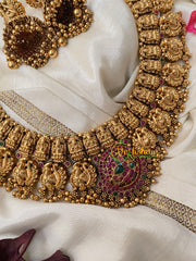 Premium Antique Temple Haram -AD Stone Layer Lakshmi haram-G4458