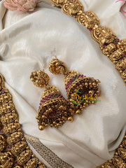 Premium Antique Temple Haram -AD Stone Layer Lakshmi haram-G4458