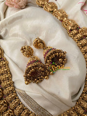 Premium Antique Temple Haram -AD Stone Layer Lakshmi haram-G4458