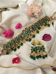 Premium Kemp High neck Choker -Green-GREEN BEAD-G4587