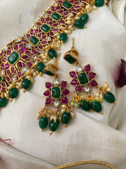 Premium Kemp High neck Choker -Red Green-GREEN BEAD-G4588