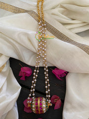 Jadau Kundan Pendant Pearl Neckpiece- Red -J214