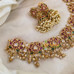 Premium AD Stone Short Neckpiece-Lotus-G10661