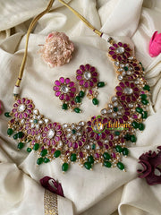 AD Stone Chandbali Choker Short Neckpiece-Green Bead-G4470