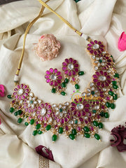 AD Stone Chandbali Choker Short Neckpiece-Green Bead-G4470