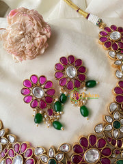 AD Stone Chandbali Choker Short Neckpiece-Green Bead-G4470