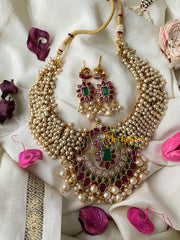 Gold Look alike Cluster Pearl Pendant Choker-Floral-G4464