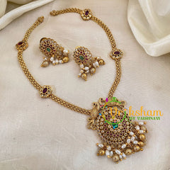 Addigai Gold Pendant Short Neckpiece-Gold bead and Pearl-G10649