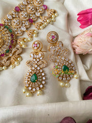 Premium AD Stone Lakshmi High Neck Choker-Red Green-G4589