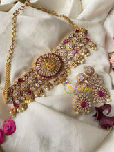 Premium AD Stone Lakshmi High Neck Choker-Red-G4590